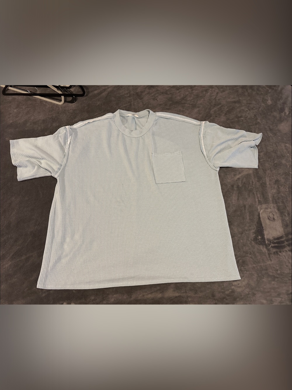 Women’s Light Blue Ribbed Short-Sleeve Pocket Top